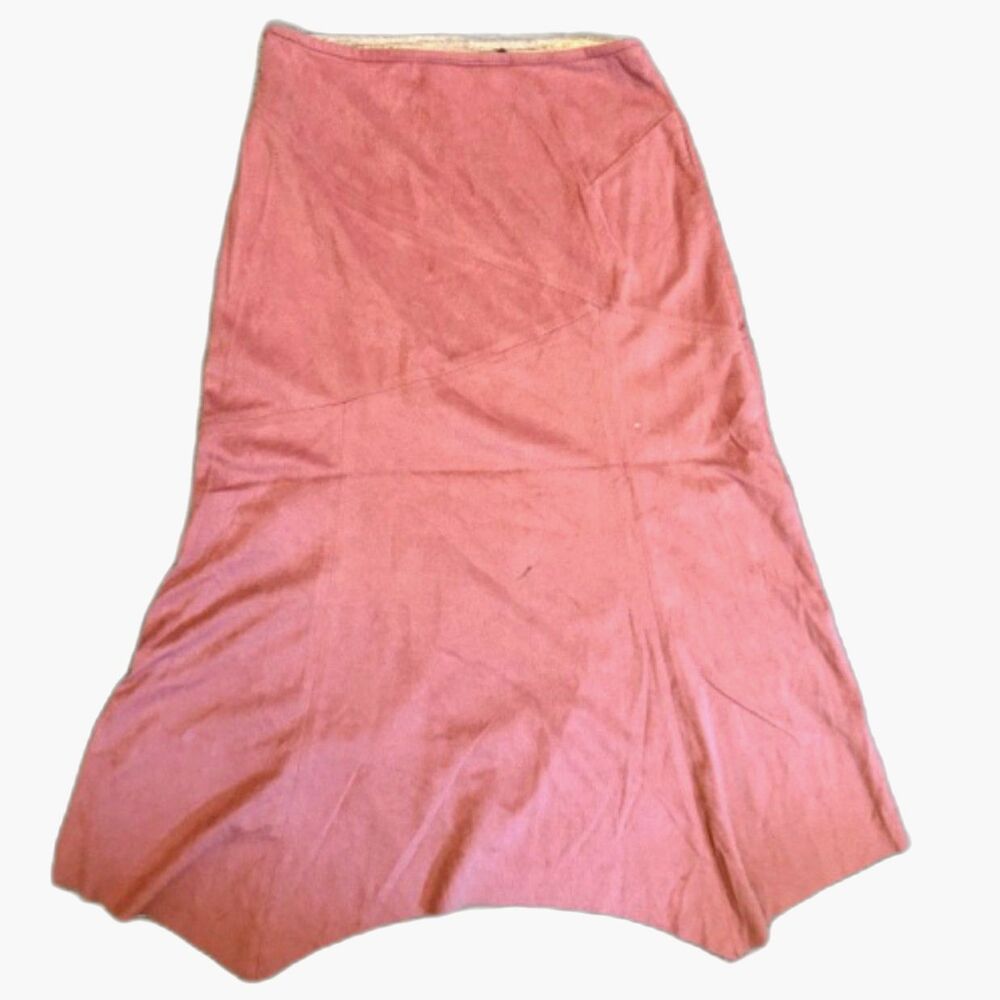 NWT IMA COLINS Faux Suede Pink Midi Skirt Size M Flowy Asymmetrical Hem
